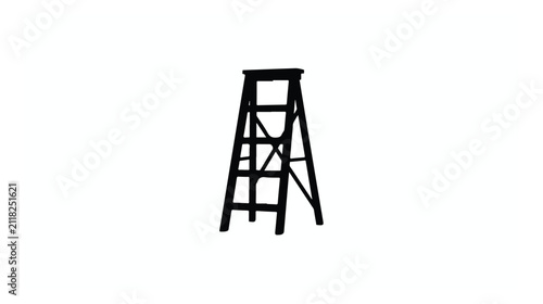Black stepladder silhouette vector, industrial folding ladder icon, professional construction step stool graphic isolated on white background