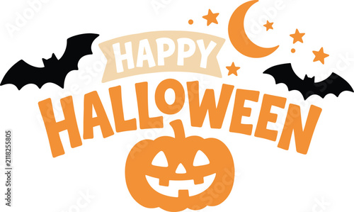 Happy Halloween design elements with pumpkin and bats for seasonal promotions