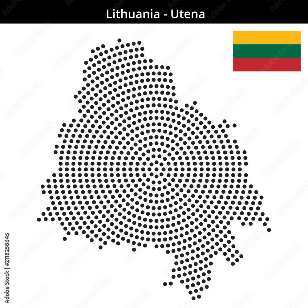 Obraz premium Map of Lithuania region Utena in concentric medium dots