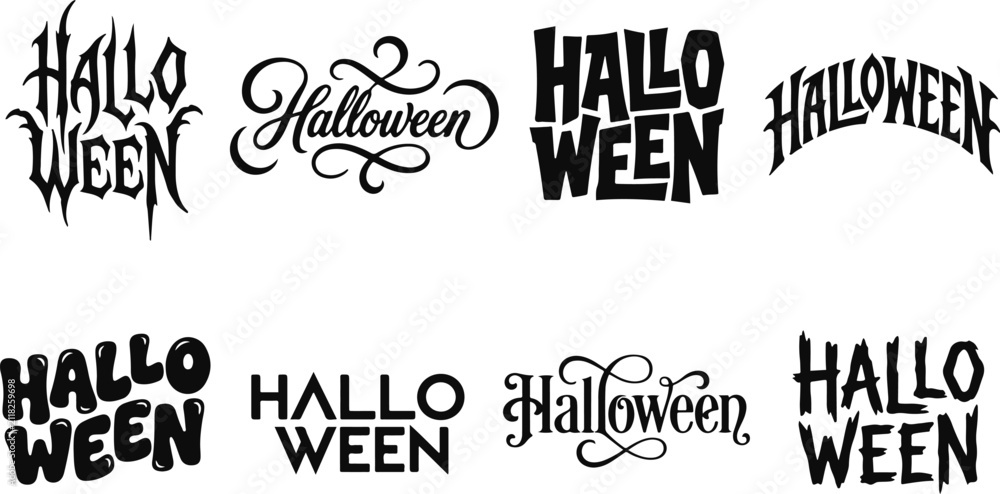 Fototapeta premium Halloween typography bundle set featuring various creative spooky lettering styles for seasonal holiday design projects and decorations