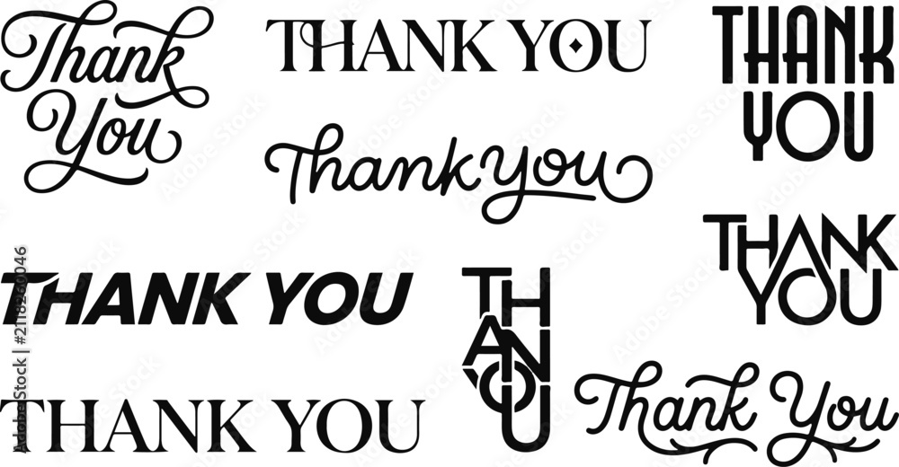Obraz premium Collection of various thank you text designs in a professional typography bundle set for creative graphic projects