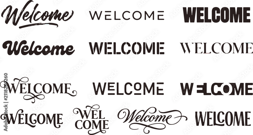 Obraz premium Professional welcome text design collection featuring a versatile typography bundle set for branding and graphic design projects