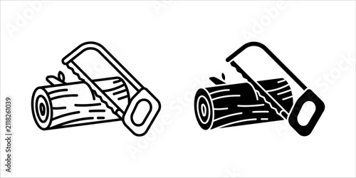 Hacksaw icon set. Vector illustration of a saw cutting through a log, depicted in a minimalist style. for mobile concept and web design. vector illustration on white background