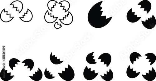 Quadro su tela Broken eggshell fragments graphic element collection featuring black silhouettes