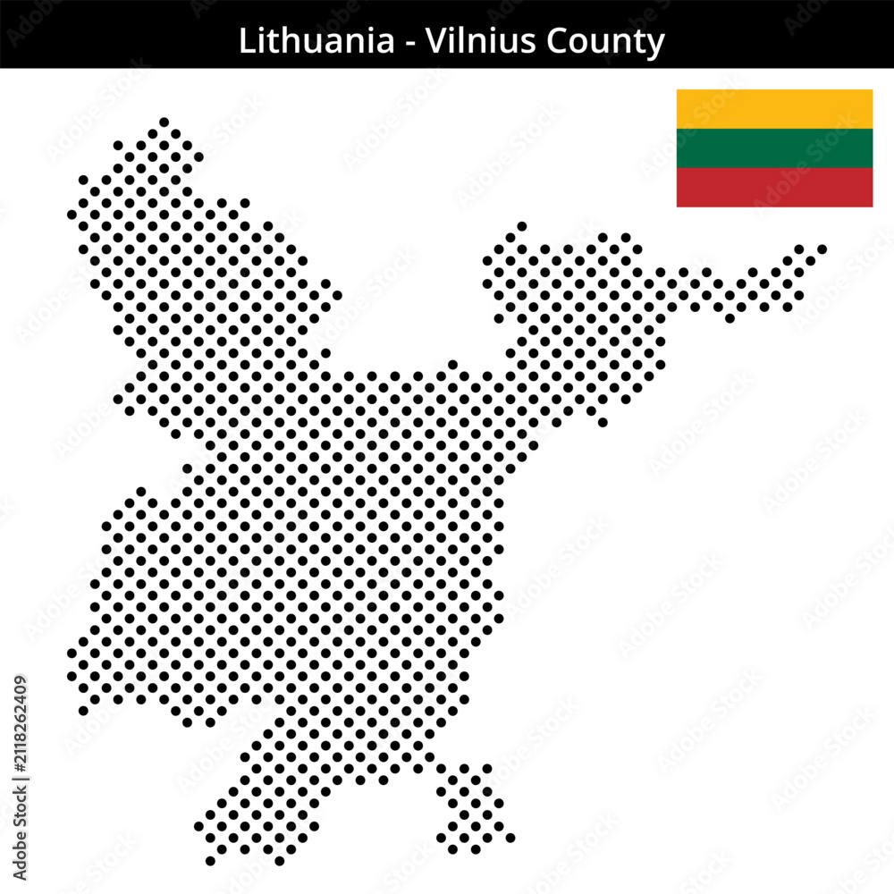 Obraz premium Map of Lithuania region Vilnius-County in medium sized cross shaped dots