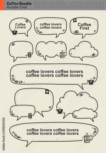 Bubble Chat Coffee Doodle with hand drawn graphic set