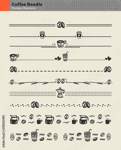 Divider Coffee Doodles with hand drawn illustration graphic branding set