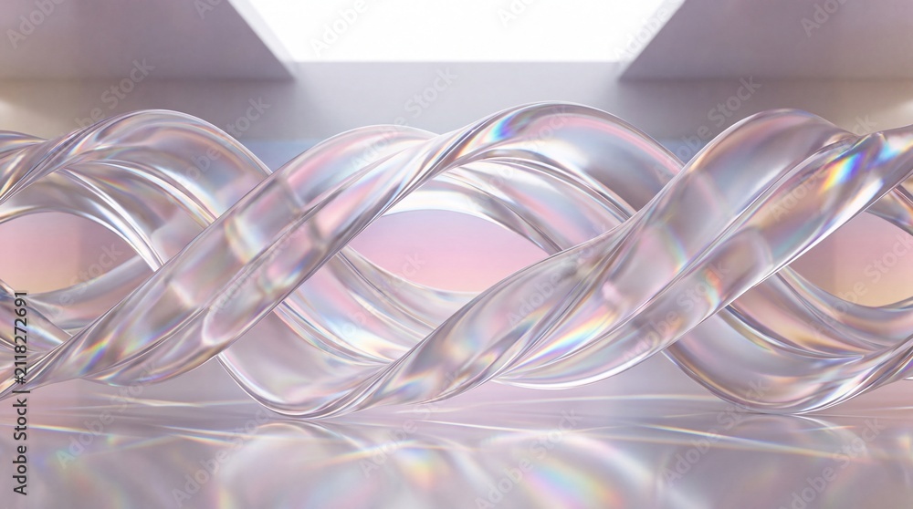 Naklejka premium Abstract transparent glass twisted torus with soft pastel lighting reflections