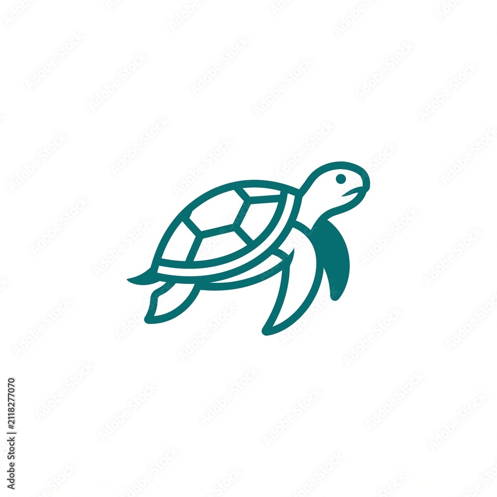 Fototapeta premium Clean teal line art illustration of a sea turtle swimming, isolated on a white background.