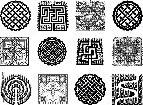 Geometric Celtic Knot Pattern Icons Set Ornamental Vector Collection