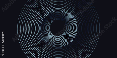 Blue abstract background with glowing circles. Swirl circular lines pattern. Geometric spiral. Twirl element. Modern graphic design. Futuristic technology concept.