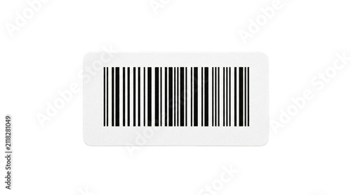 Universal barcode sticker on white background, black linear bar code label for retail tracking, industrial identification tag for logistics and shipping
