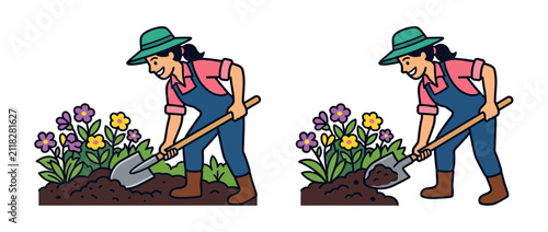 фотографія Gardener Digging Soil Near Flowers
