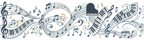 Fotografie Melodic Piano Keys and Musical Notes Abstract Design