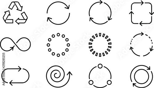 Vector Black Outline Cycle Arrows Refresh Repeat Loading Icons Set