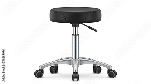 Medical examination stool with wheels. Adjustable black swivel chair for clinic or salon.