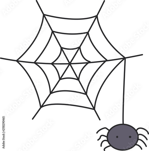 Spooky Cute Spider Hanging on Cobweb Vector Element for Halloween Design