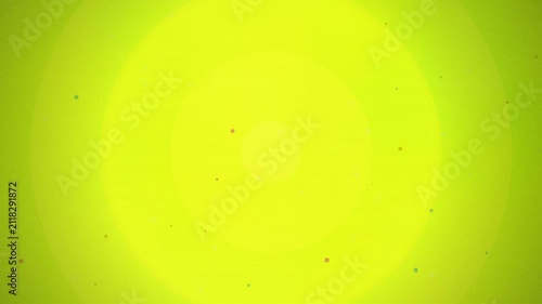 Vibrant Lime Green Motion Background with Concentric Circles and Multi-colored Particles.