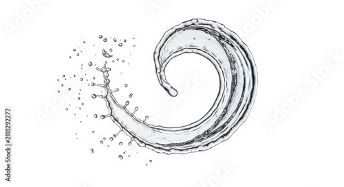 Dynamic water splash in a spiral shape isolated on white background