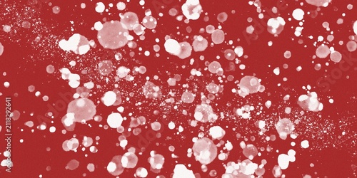 Quadro su tela Abstract red background with glowing white bokeh circles and soft light particle