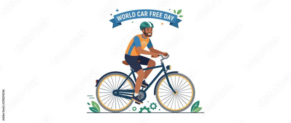 Naklejka premium Man cycling to celebrate car-free day event