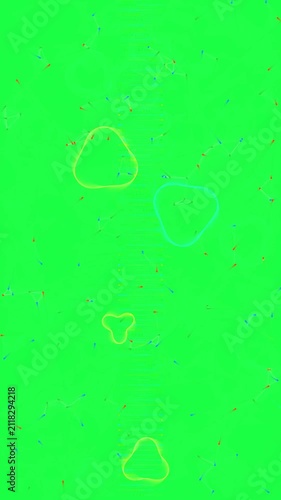 Vertical motion graphics of glowing organic shapes and network particles on a green screen background.
