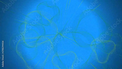 Abstract Blue Background with Pulsing Green Geometric Lines and Radial Rays.