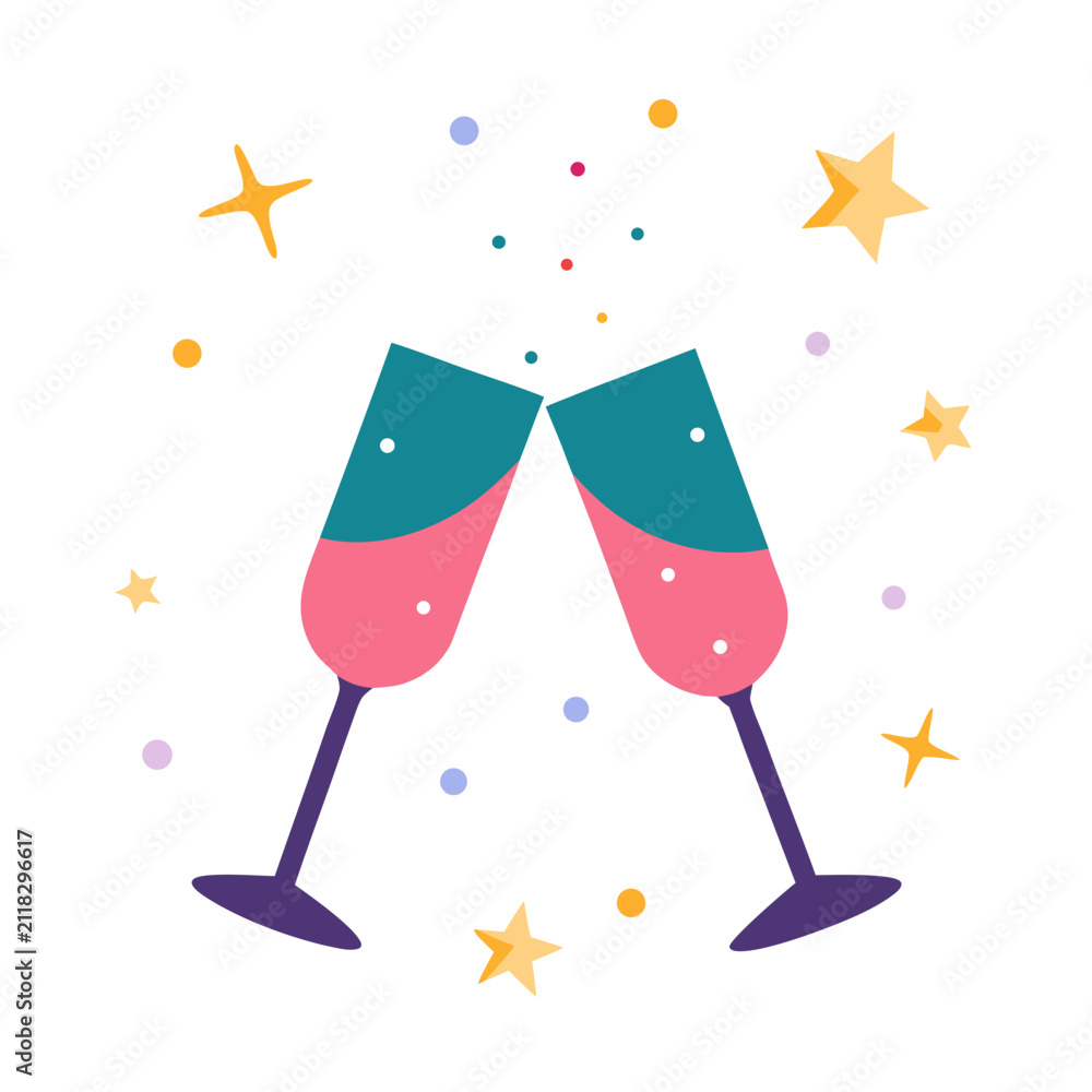 Obraz premium Champagne Glasses Cheers Celebration Vector 