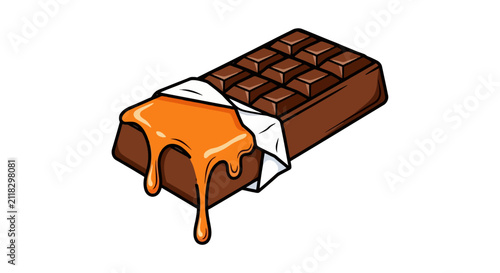 Foto Chocolate bar with melting caramel filling dripping down