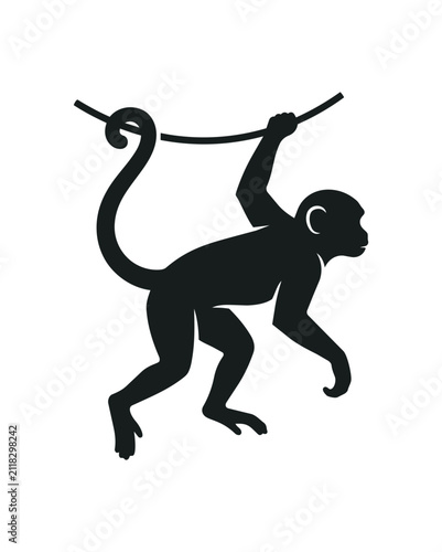 Canvas Print Silhouette of a monkey swinging on a vine.