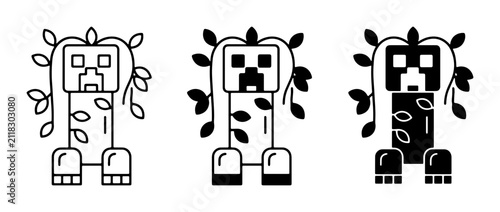Pixelated Creeper Icons, Minecraft Character Vector Art, Gaming Monster Graphics, Green Plant Elements, Digital Game Asset Collection