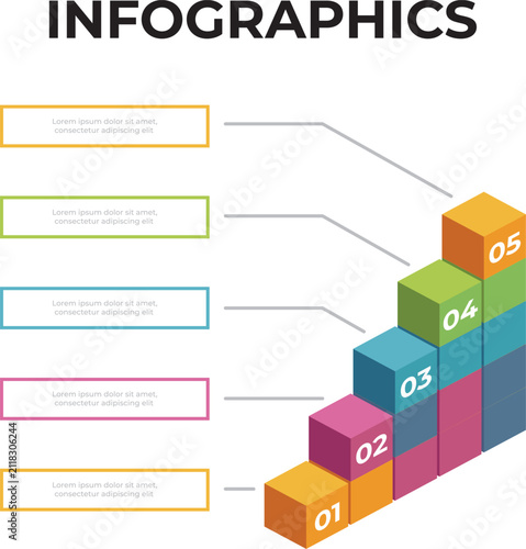 Ascending Block Infographics Growth Steps Flat Design Template