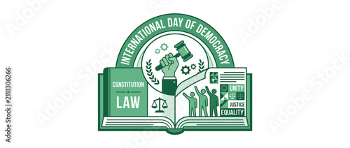 International Democracy Day Symbol with Gavel and Law Book