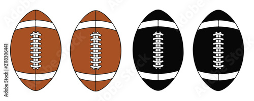 Foto American football ball icons collection in brown and black colors showing laces and stripe details