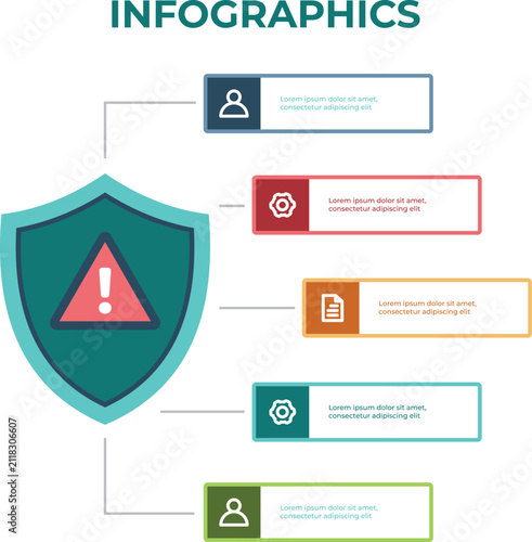 Security Shield Infographics Protection Workflow Flat Design Template