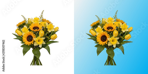 Yellow flower bouquet in transparent background for graphic design projects