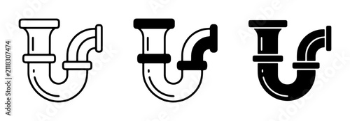 Bild auf Leinwand Plumbing P-Trap Icons Set: Clean Line Art, Filled Outline, and Solid Black Vecto