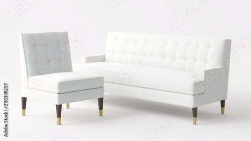 Modern white furniture set sofa and armchair on isolated background