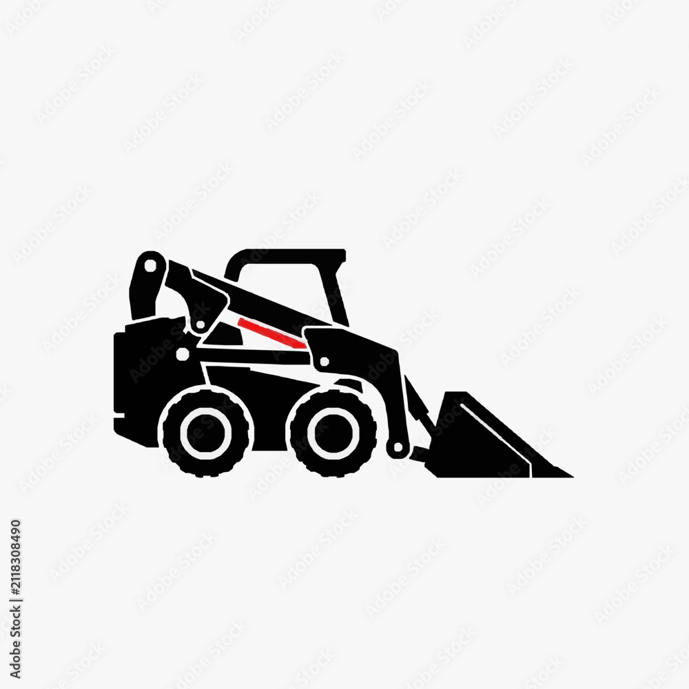 Naklejka premium Modern Black and Red Silhouette Sketch of a Compact Backhoe Loader Style with high quality professional line art symbols for modern creative design and digital branding projects