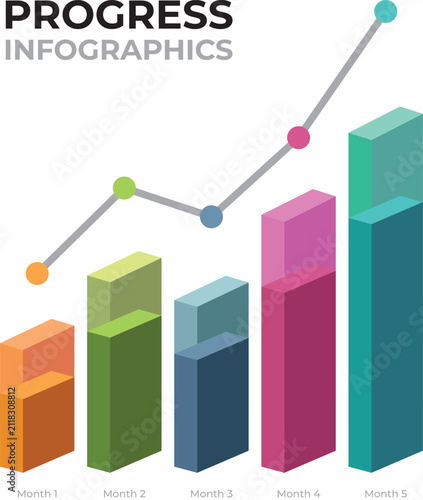 Progress Infographics Colorful Bar Chart Flat Design Template