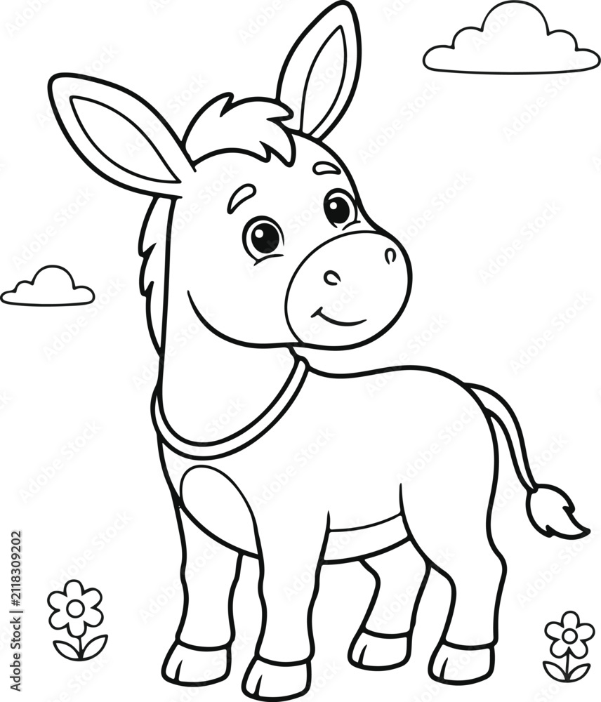Obraz premium Cute cartoon donkey standing in a meadow
