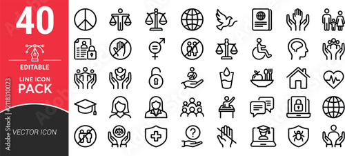 Set of social justice, human rights, and equality line