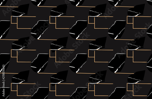 Luxury Black Marble Seamless Pattern with Gold Geometric Lines Vector