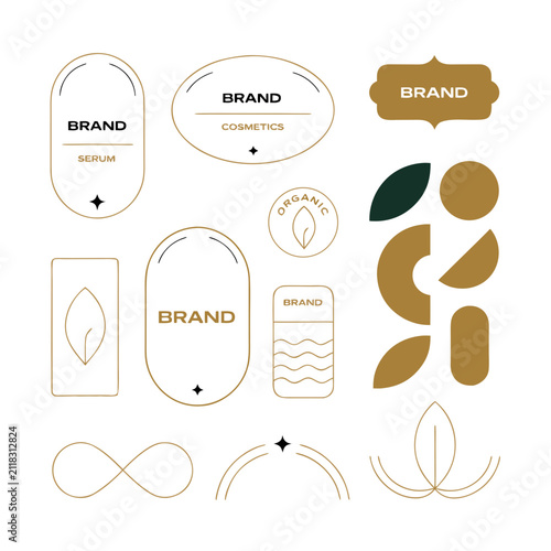 Luxury Cosmetic Packaging Vector Elements with Gold Frames and Labels