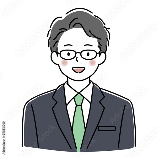 Quadro su tela 眼鏡をかけた笑顔の男性会社員の上半身のベクターイラスト
