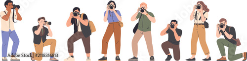 Bild auf Leinwand Photographers Taking Pictures Illustration Set, Professional and Amateur People