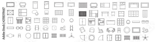 Top View Furniture CAD Icons Set for Floor Plans, Blueprints and Interior Design Symbols