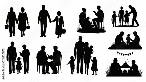 Silhouettes of Families and Couples in Various Daily Activities