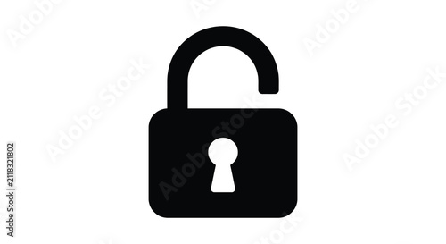 Open Padlock Silhouette On White Background lock