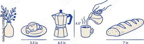 Obraz na płótnie Flat illustration of breakfast items with height references